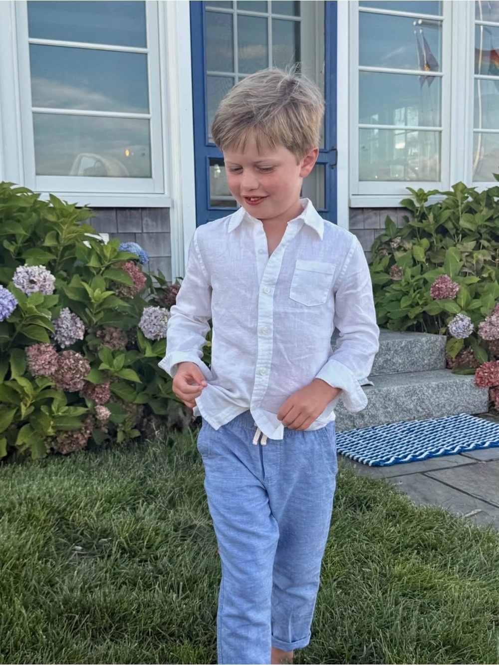 Janie and Jack Linen White Button-Down Shirt - Long Sleeve